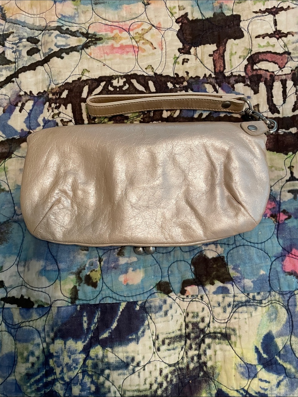 HOBO Metallic Gold Wristlet Clutch with Detachable Strap - Picture 2 of 5